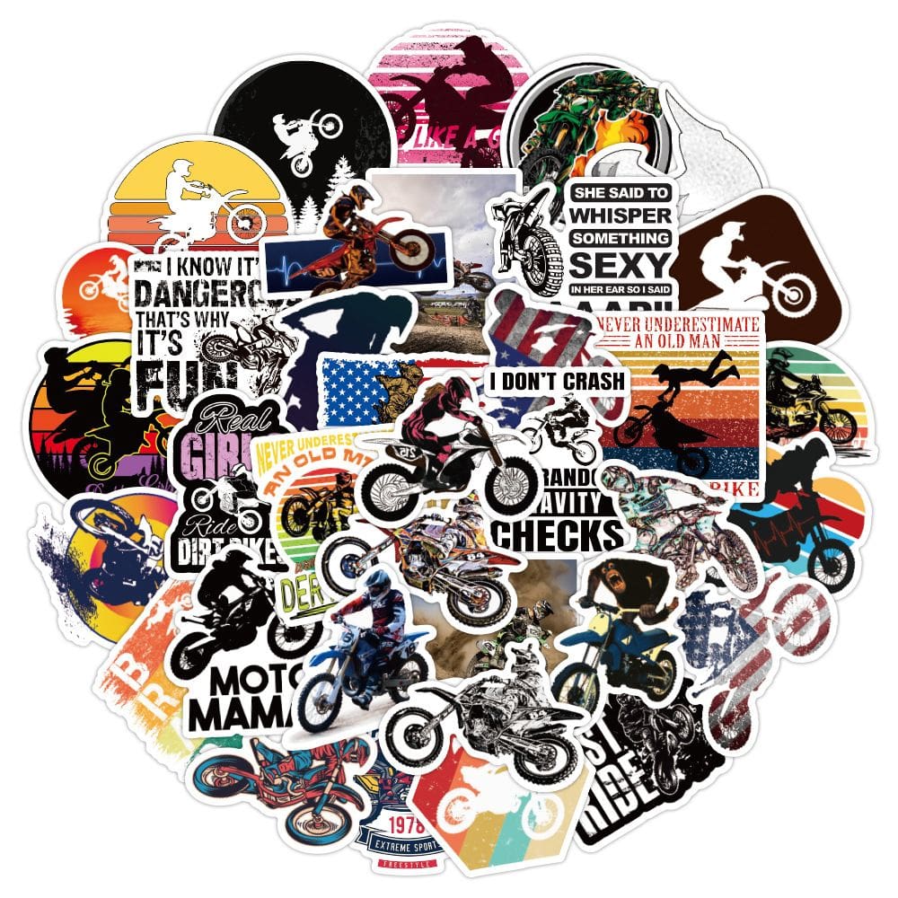 Pacote de adesivos Motocicleta Off-Road Anime, vinil impermeável, 50 unidades