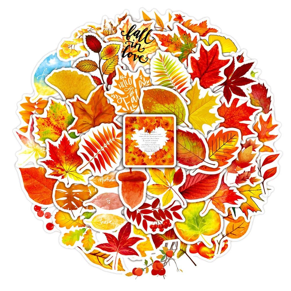 Pacote de adesivos Autumn Leaves Maple Leaf Anime Waterproof x50