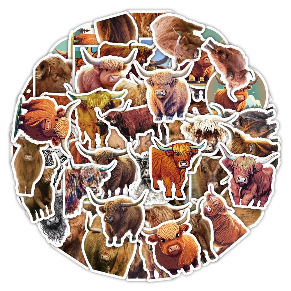Pacote de adesivos Highland Cows Animals 110 unidades à prova d`água