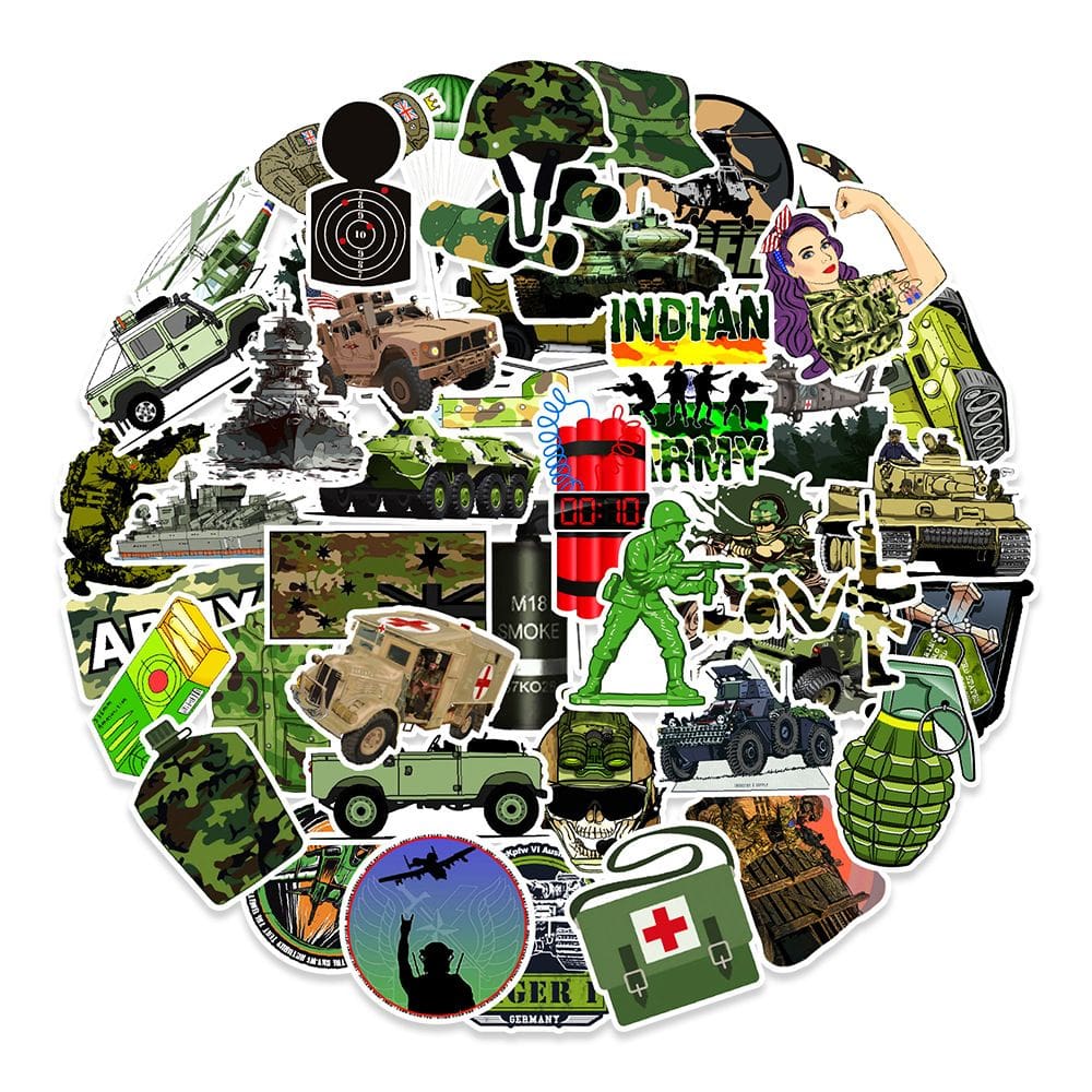 Pacote de adesivos para fãs militares, anime, vinil impermeável, 50 unidades