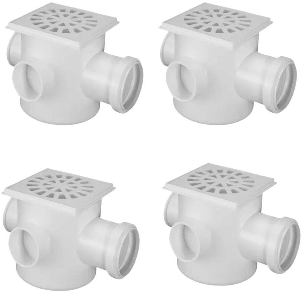 Caixa Quadrada Dn 100X100X50 Pvc Com Grelha Kit 04 Un