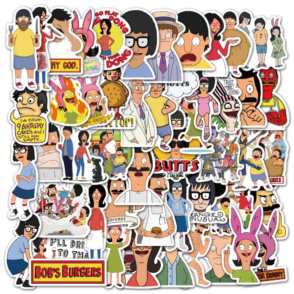 Adesivos Bobs Burgers, vinil impermeável, anime, 50 unidades/lote