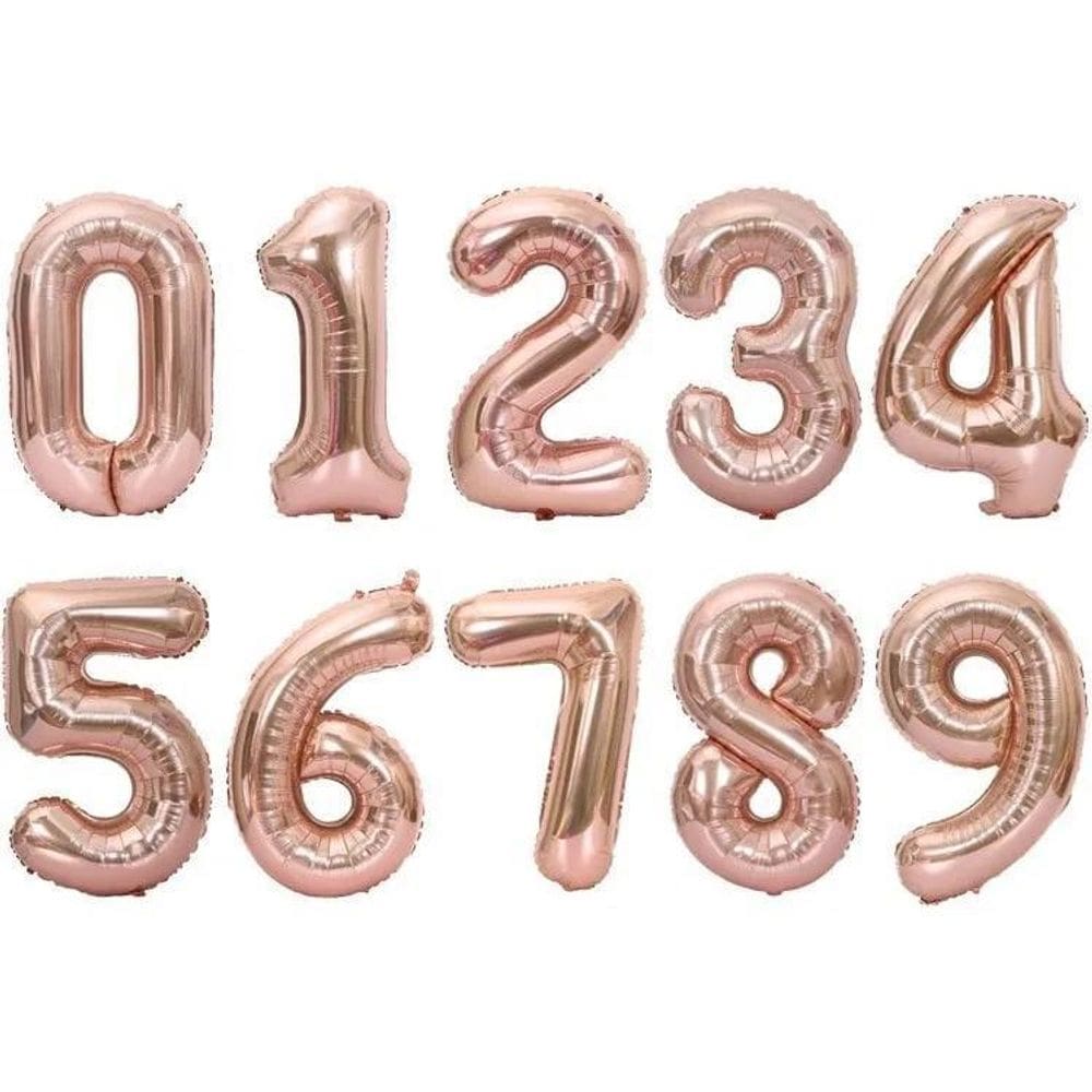 2X Balão Metalizado De Número Rose Gold 70 Cm Decoração Fest
