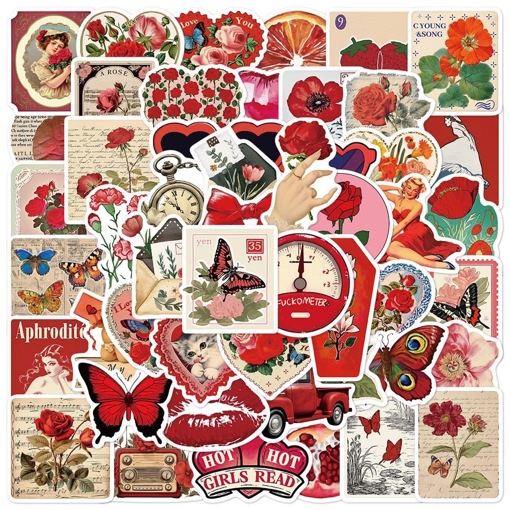 Adesivos Aesthetics Reds, vinil impermeável, anime, 50 unidades/lote