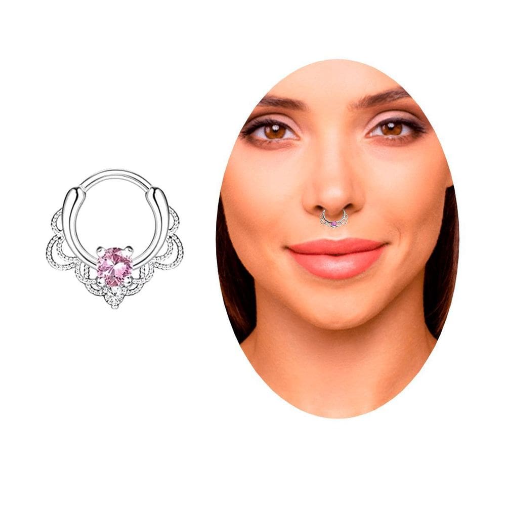 Piercing Septo Modelo Rosto Pedra Rosa Detalhes Vintage