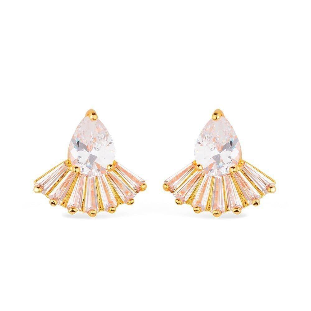 Brinco Dourado Gota E Coroa Com 8 Pedras De Zircônia