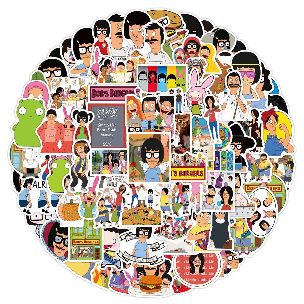 Pacote de adesivos Bobs Burgers Anime Waterproof Vinyl 50 unidades