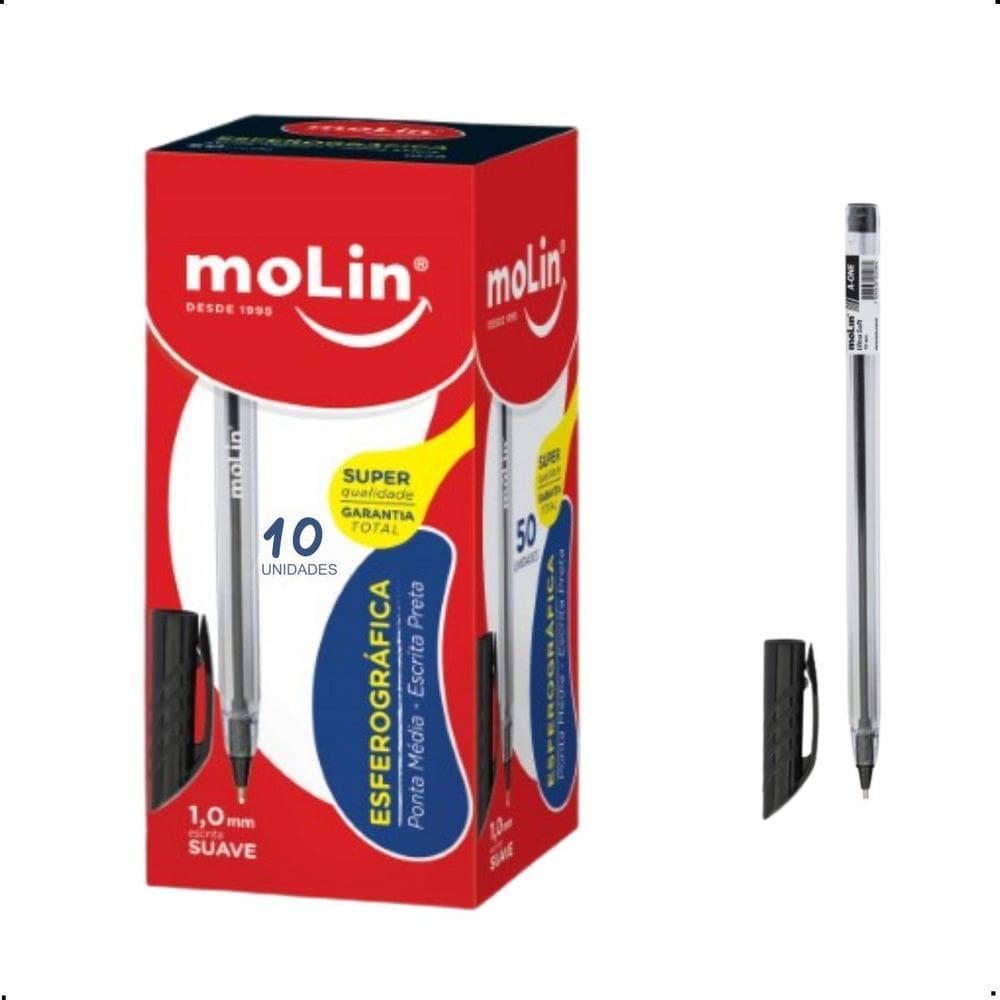 Caneta Esferográfica Molin Kit Com 10 Unidades Preta, 1.0 Mm
