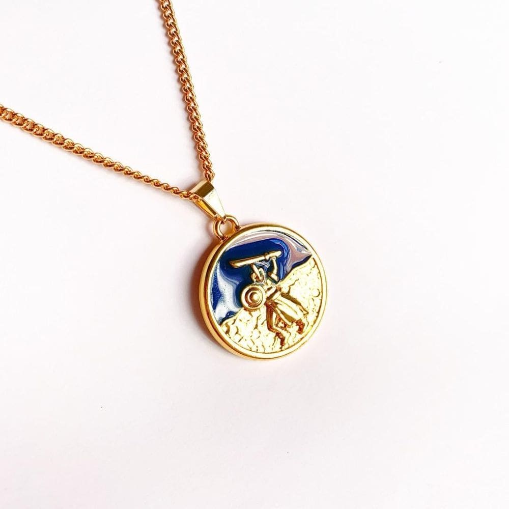 Colar Pingente Medalha Orixá Corrente 60 Cm Dourado - Ogum