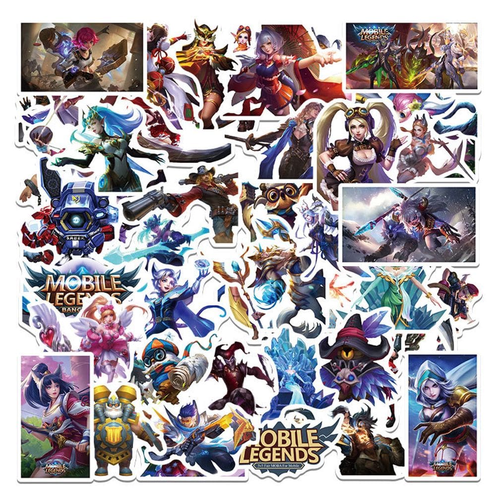 Adesivos de vinil impermeável Mobile Legends, anime, 50 unidades