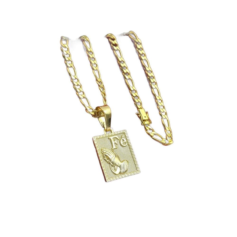 Cordão 3X1 8Mm + Pingente Fé - Banhado A Ouro 18K