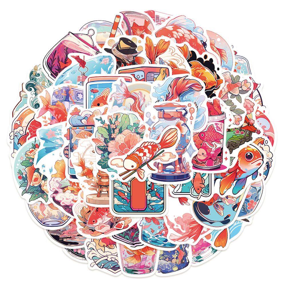 Adesivos Mallows Goldfish Mini Anime, pacote de 50 peças, decoração