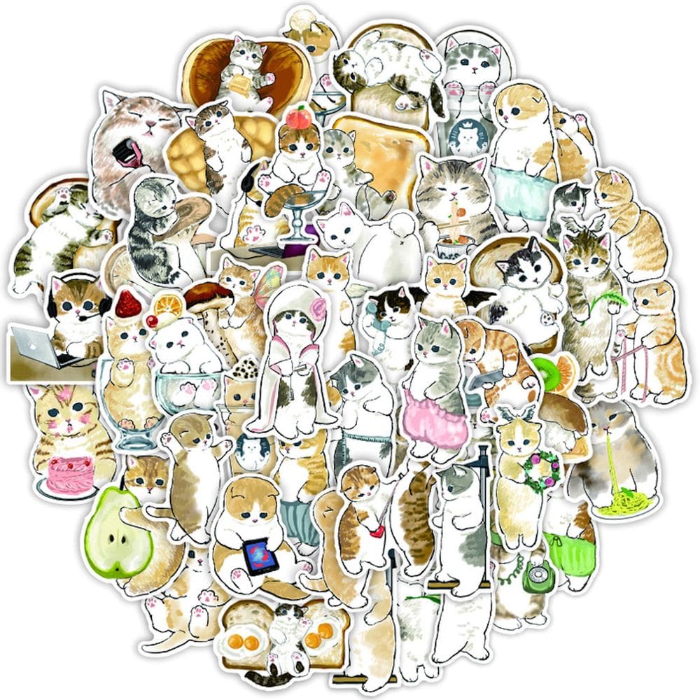 Pacote de adesivos Painted Cat Anime, vinil impermeável, 50 unidades