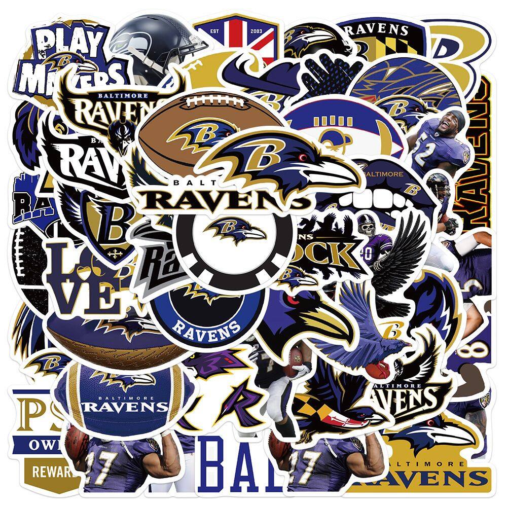 Adesivos Baltimore Ravens em vinil impermeável, 50 unidades