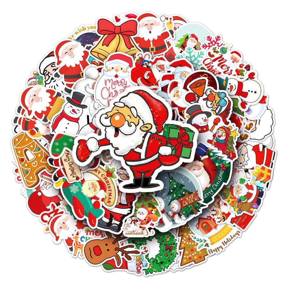 Adesivos de Natal, anime, 100 peças, decalques de desenhos animados em PVC