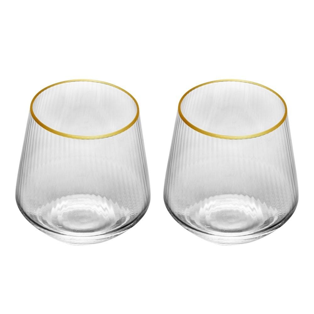 Cj 2 Copos Baixos de Vidro C/Fio de Ouro Lines 330ml Wolff