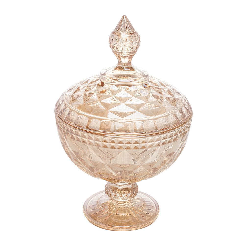 Bomboniere Potiche de Cristal C/Pé Diamond Âmbar Metalizado 23x15cm Lyor