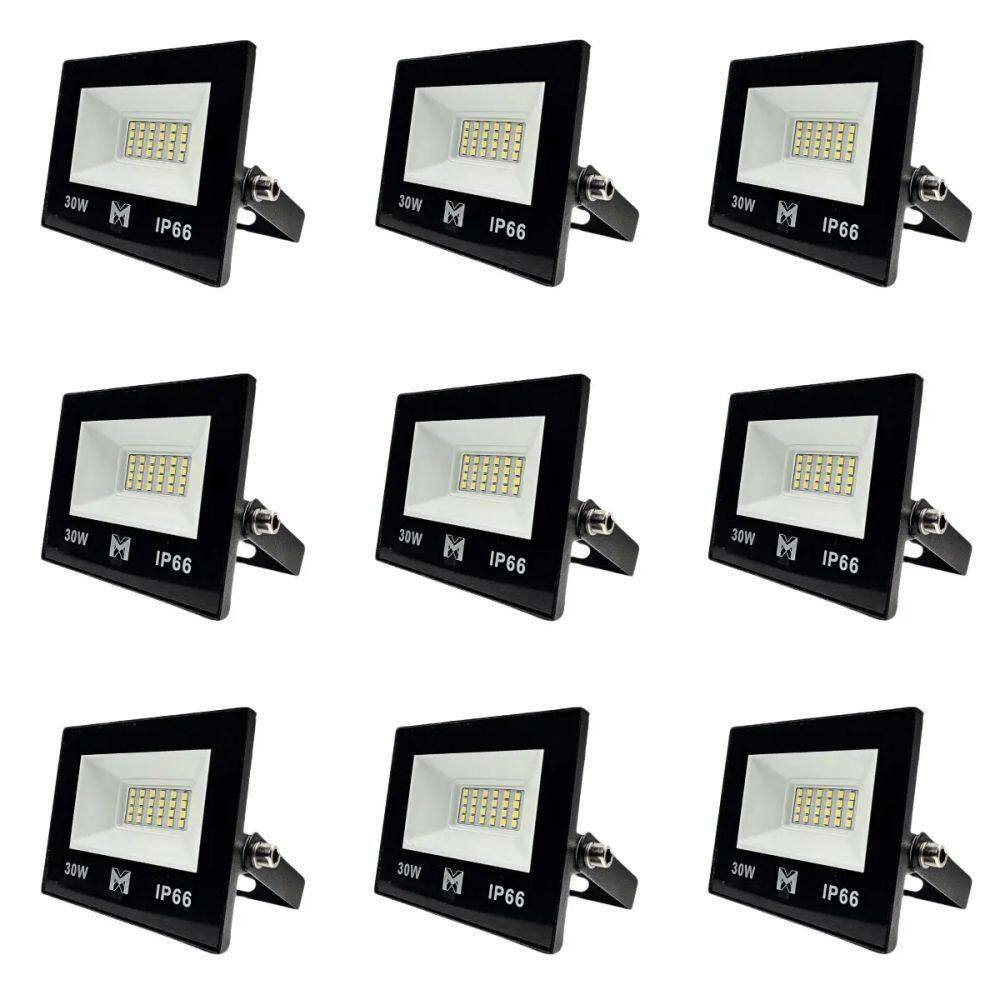 Kit 9 Refletor Led 30w Smd Bivolt 6500k Fachada Pavilhão Ip66 Mx-0316