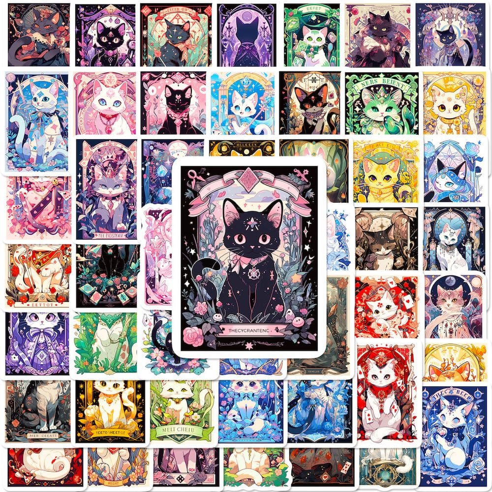 Pacote de adesivos Cat Tarot Cards Anime 50 unidades de papel de 4-8 cm