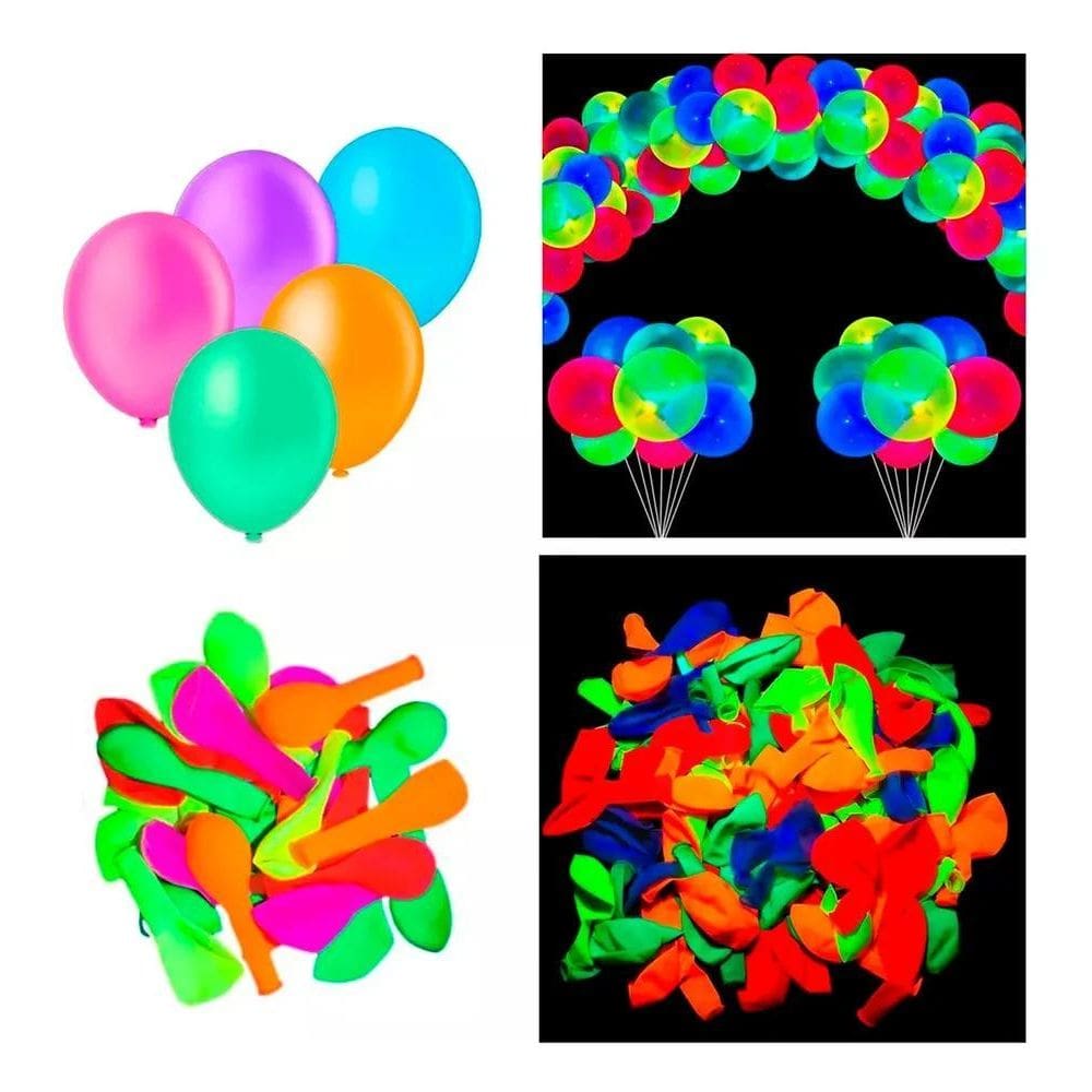 2X Balão Bexiga De Neon - Festa Neon - 50 Unidades -