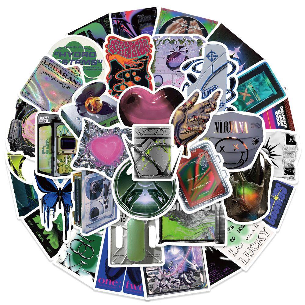 Adesivos Nirvanas Acidics Worlds em vinil impermeável, 40 unidades