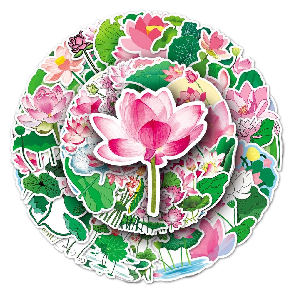 Pacote de adesivos Lotus Leaf Anime, vinil impermeável, 50 unidades
