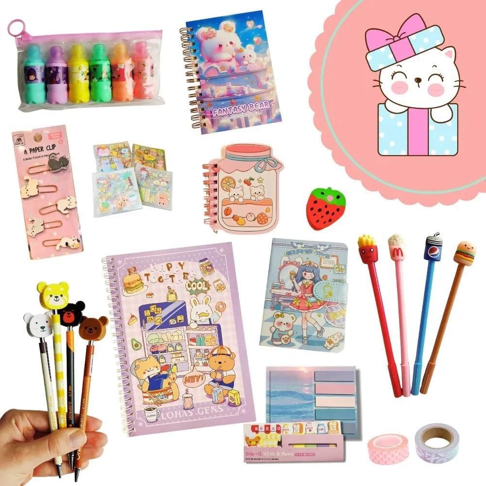 2X Papelaria Fofa Kawaii Presente Kit 20 Itens Criativos Men