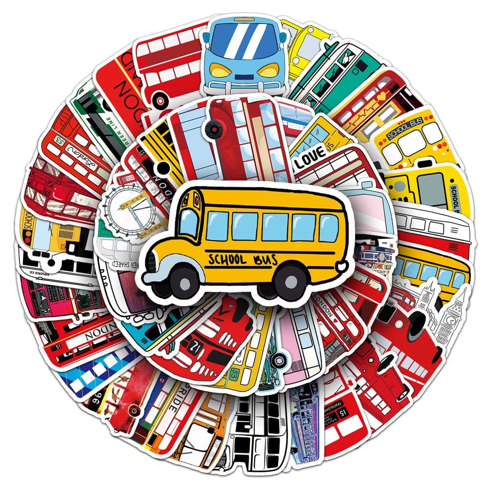 Adesivos, ônibus, ferramentas de transporte, à prova d`água, 50 unidades/lote