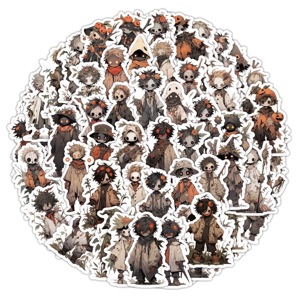 Pacote de adesivos Scary Scarecrow Anime, vinil impermeável, 60 unidades