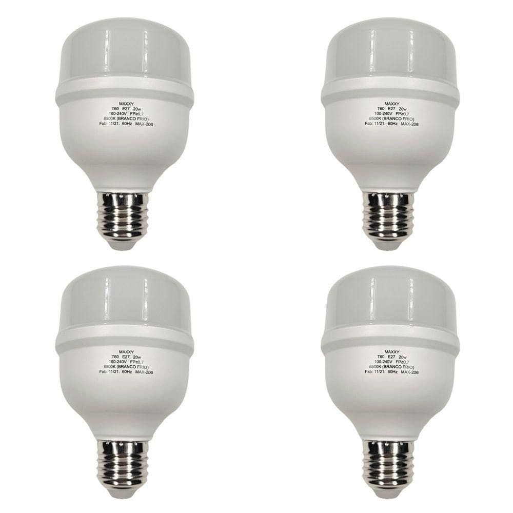 Kit Com 4 Lâmpadas Bulbo Led 20w 6500k Max-0206