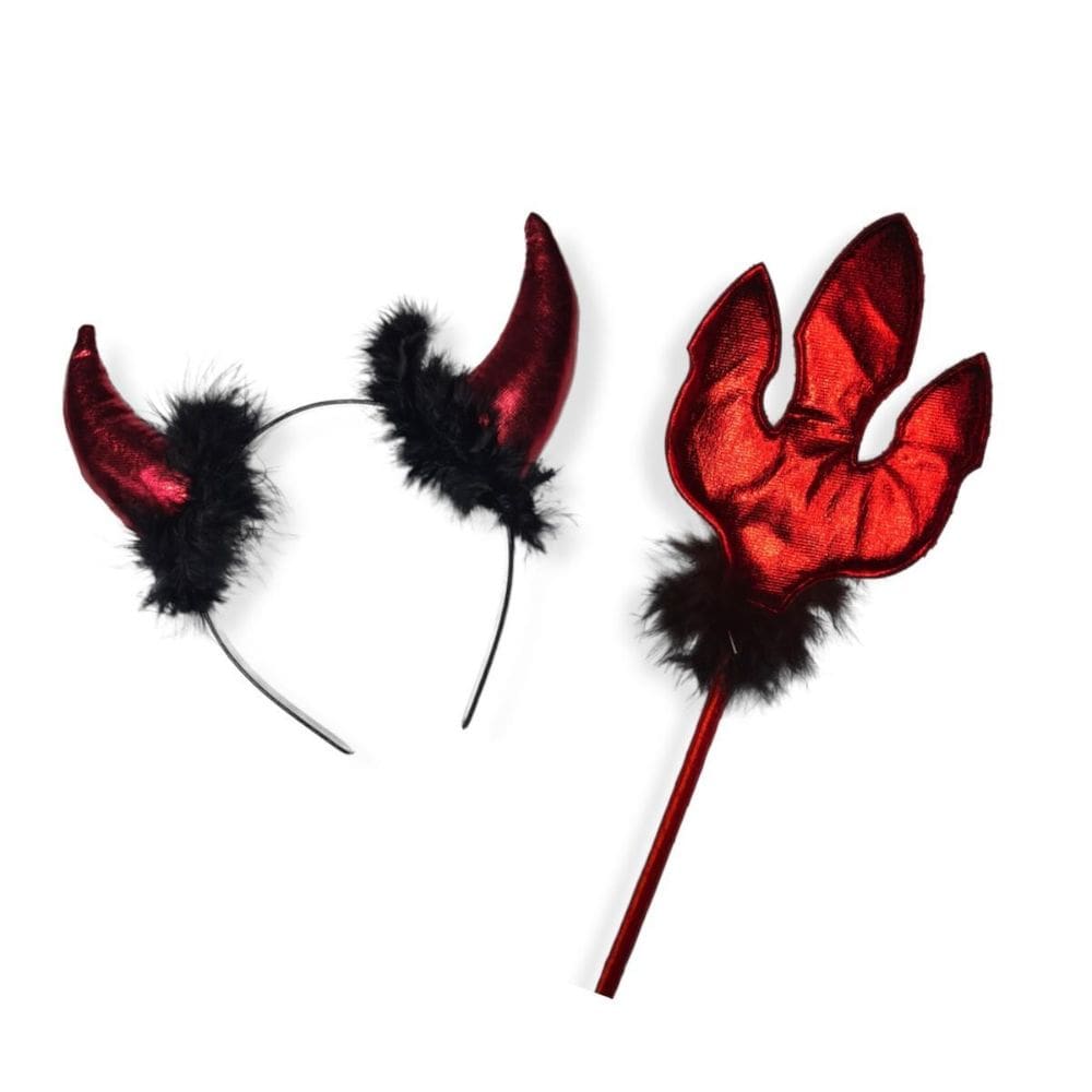 Kit Diabinha Com Tiara Tridente Vermelho Halloween Carnaval