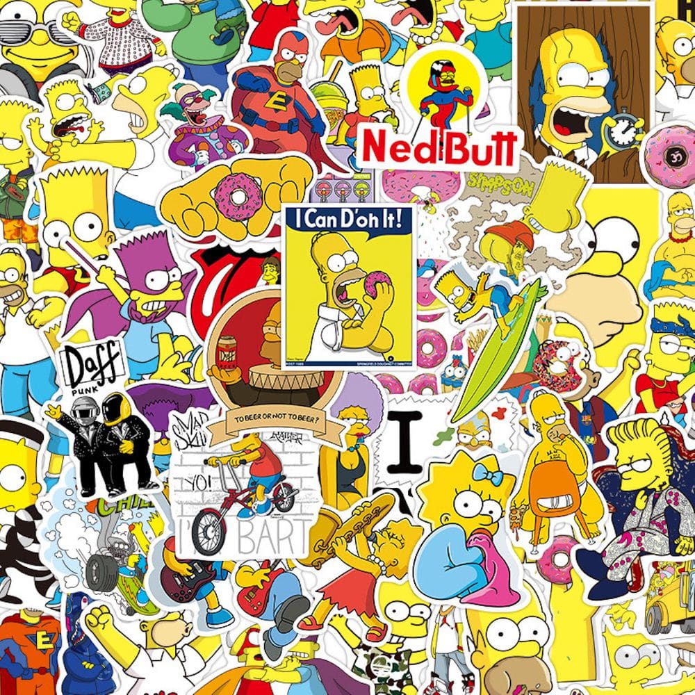 Pacote de adesivos Simpsons Anime, 100 unidades de bastão decorativo de desenho animado