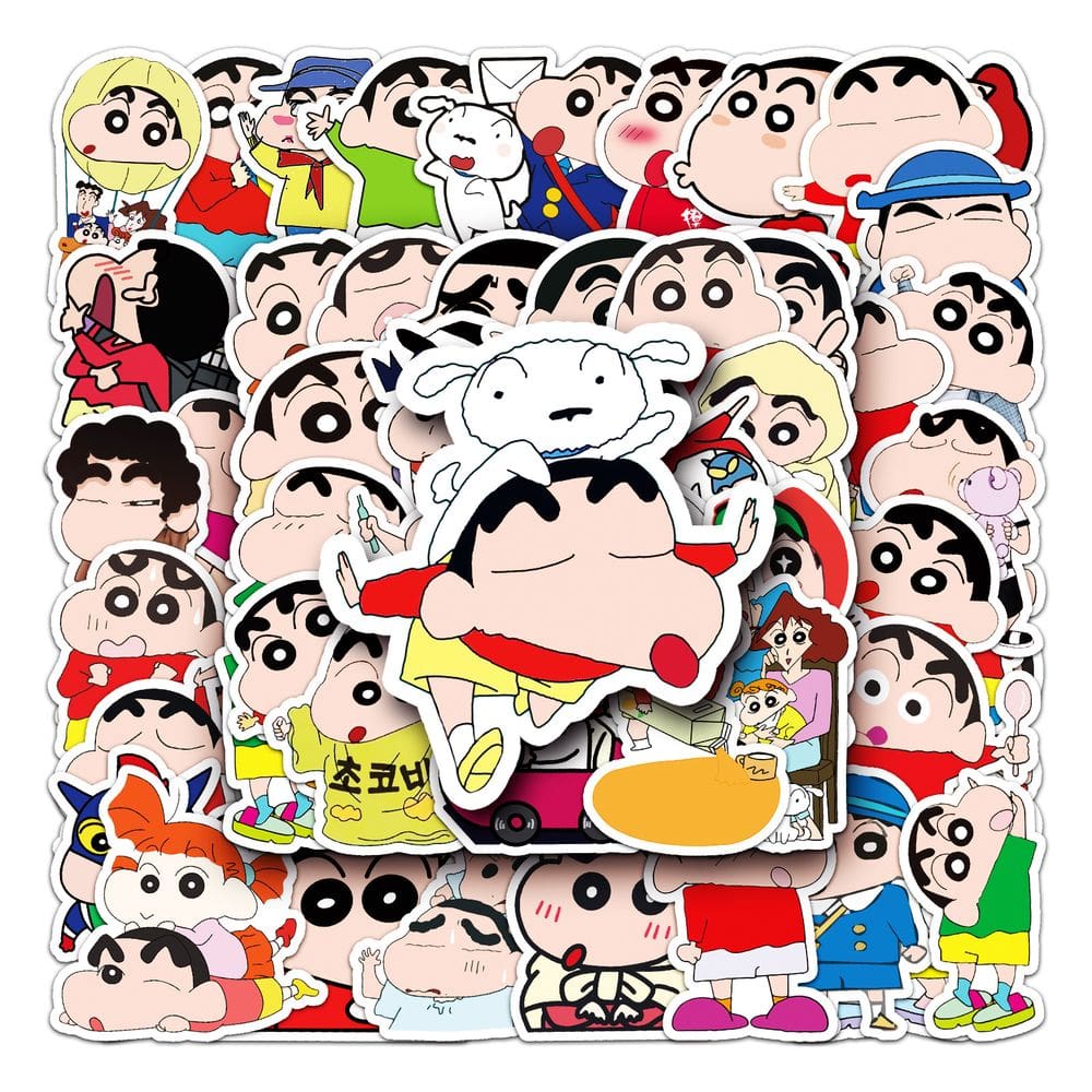 Pacote de adesivos Crayons Shins Chans Anime PVC impermeável 51 unidades