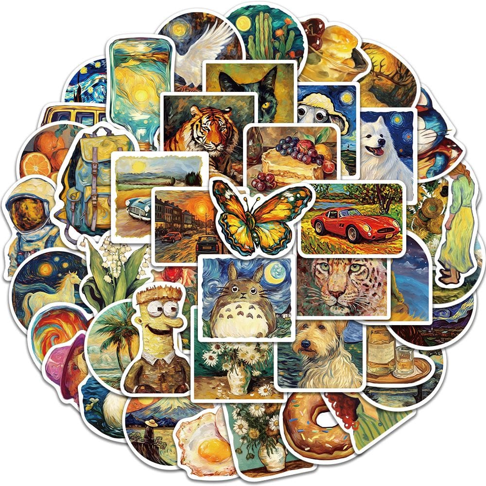 Pacote de adesivos, pinturas a óleo, anime, vinil impermeável, 50 unidades