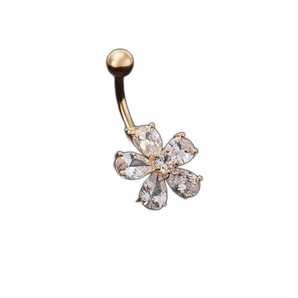 Piercing De Umbigo Dourado Banhado A Ouro 18K Flor Zirconia