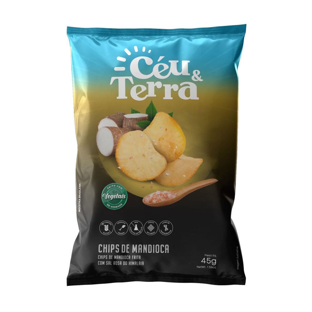Chips de Mandioca Céu & Terra com Sal Rosa do Himalaia 45g