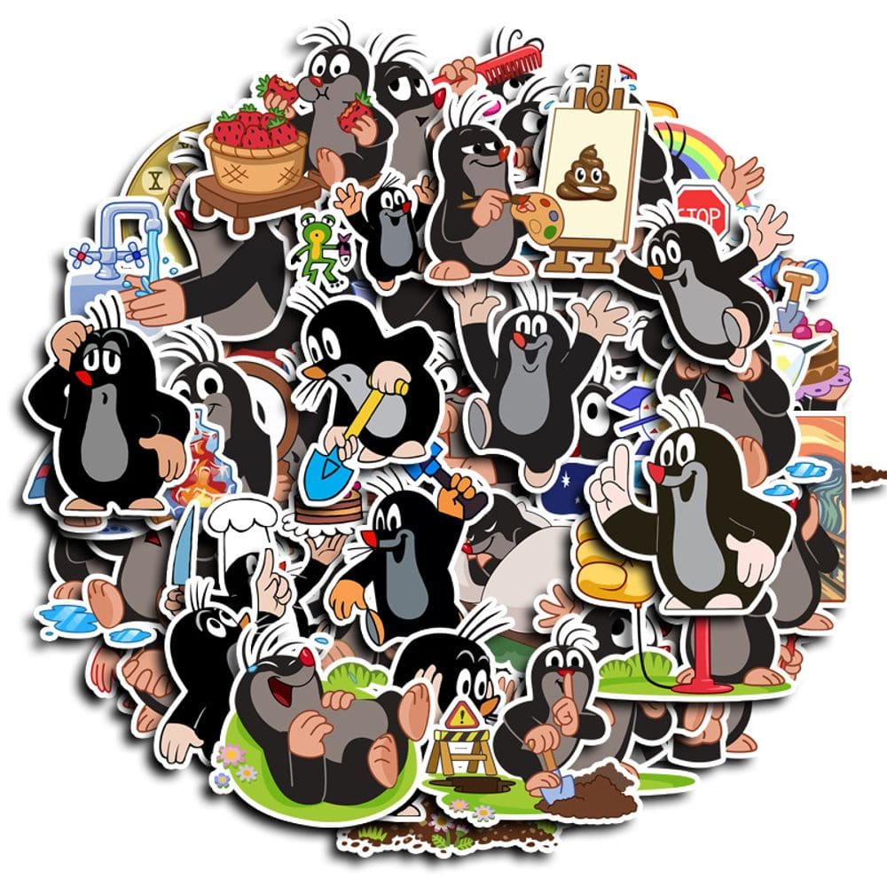 Adesivos Moles And His Friends, vinil impermeável, 40 unidades