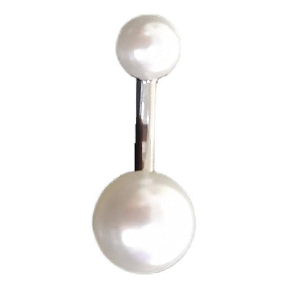Piercing Umbigo 2 Pérolas Aço Cirúrgico Haste Branco - 8 Mm