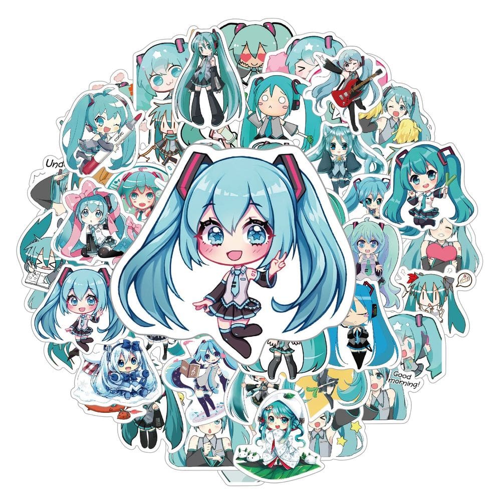 Adesivos Hatsune Miku, vinil impermeável, anime, 50 unidades