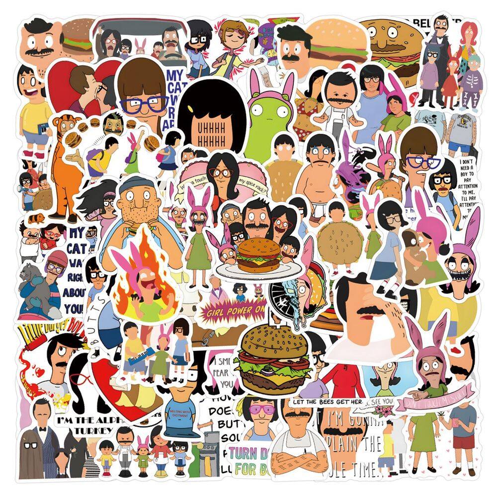 Adesivos Bobs Burgers, vinil impermeável, anime, 110 unidades