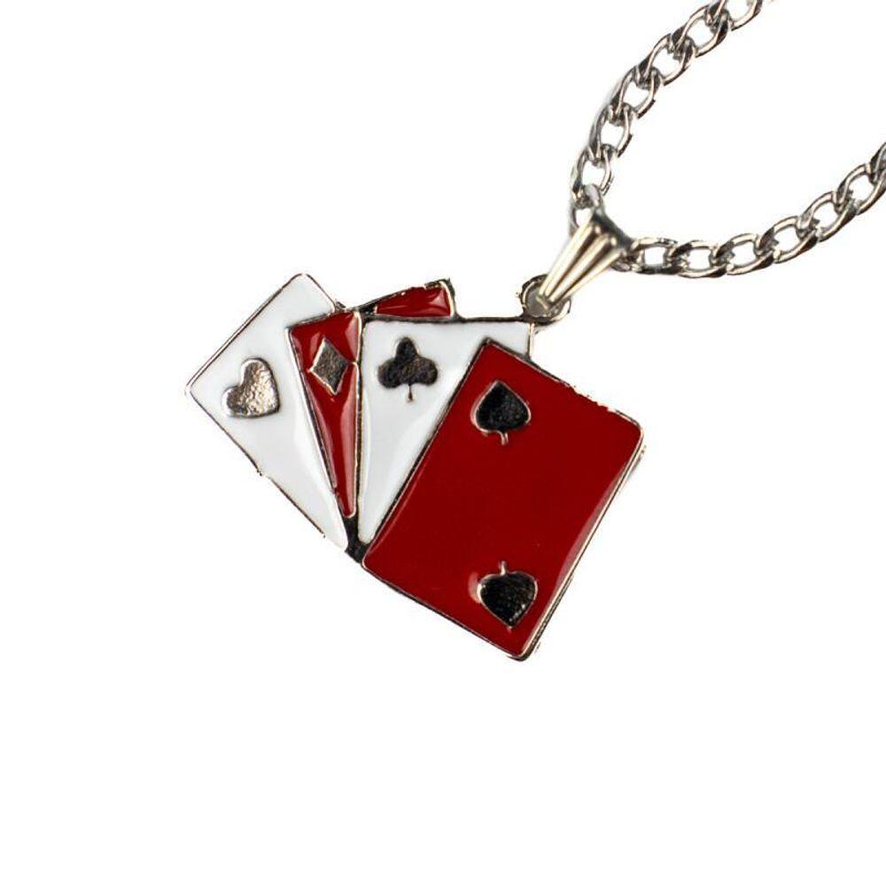 Colar Corrente Pingente Baralho Zé Pelintra 2,8 Cm Niquelada