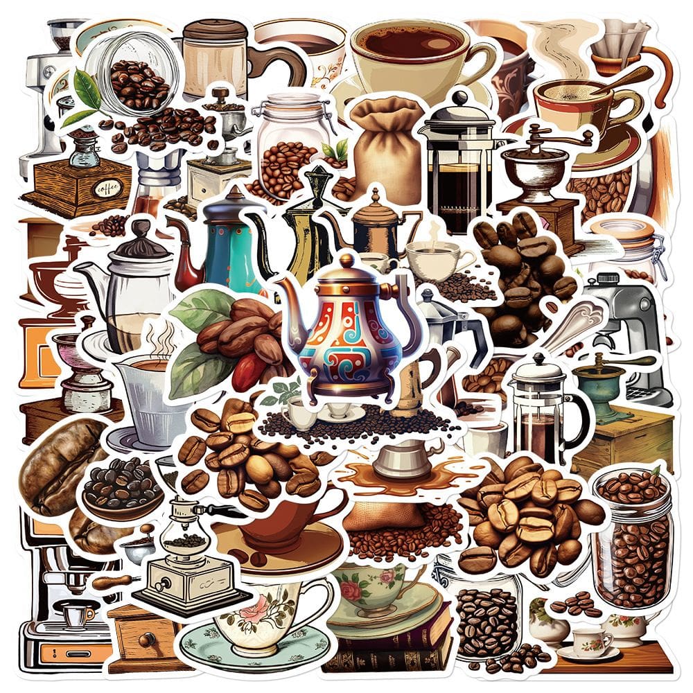 Adesivos, máquinas de café, grãos, impermeáveis, 50 unidades