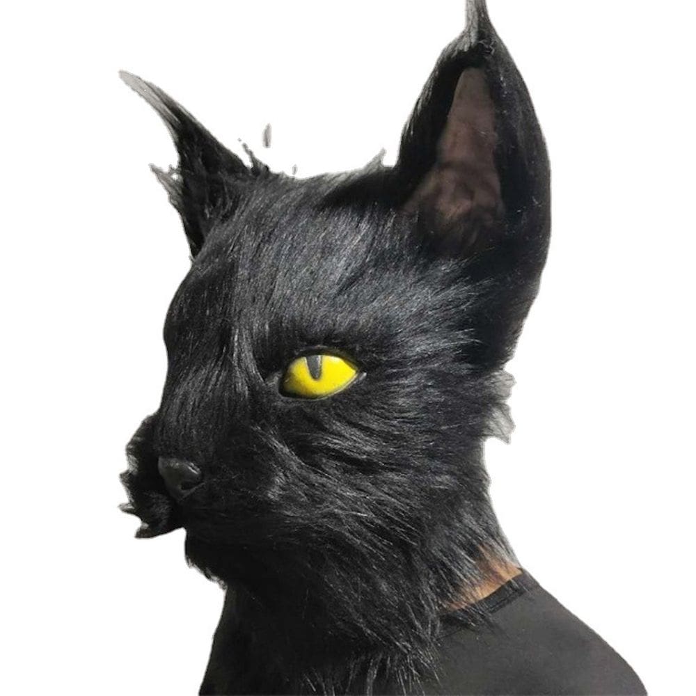 Máscara facial engraçada de pelúcia preta para gatos, chapéu de látex para festa