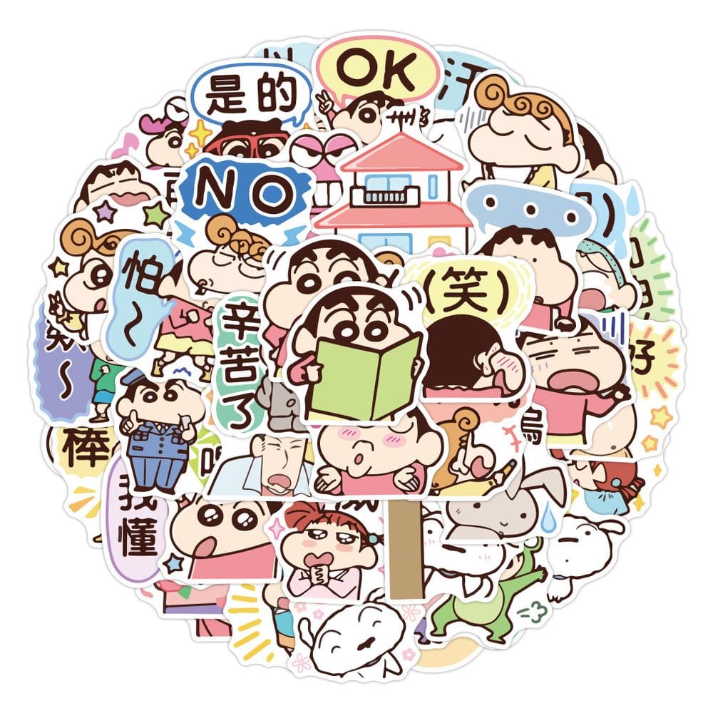 Pacote de adesivos Shins Chans Anime, PVC impermeável, 50 unidades