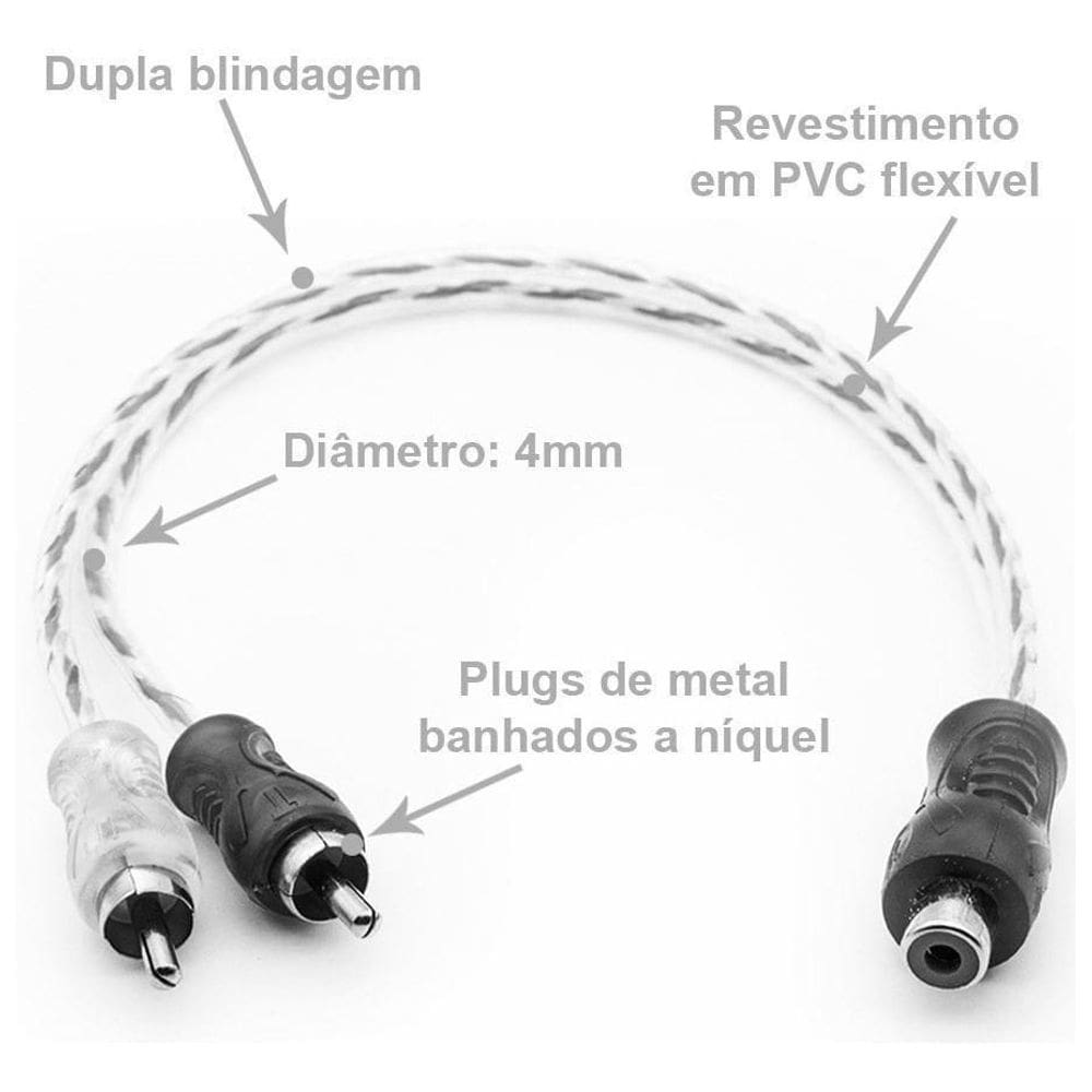 Cabo Y Rca Blindado Techone 2 Machos Preto Prata Injetado