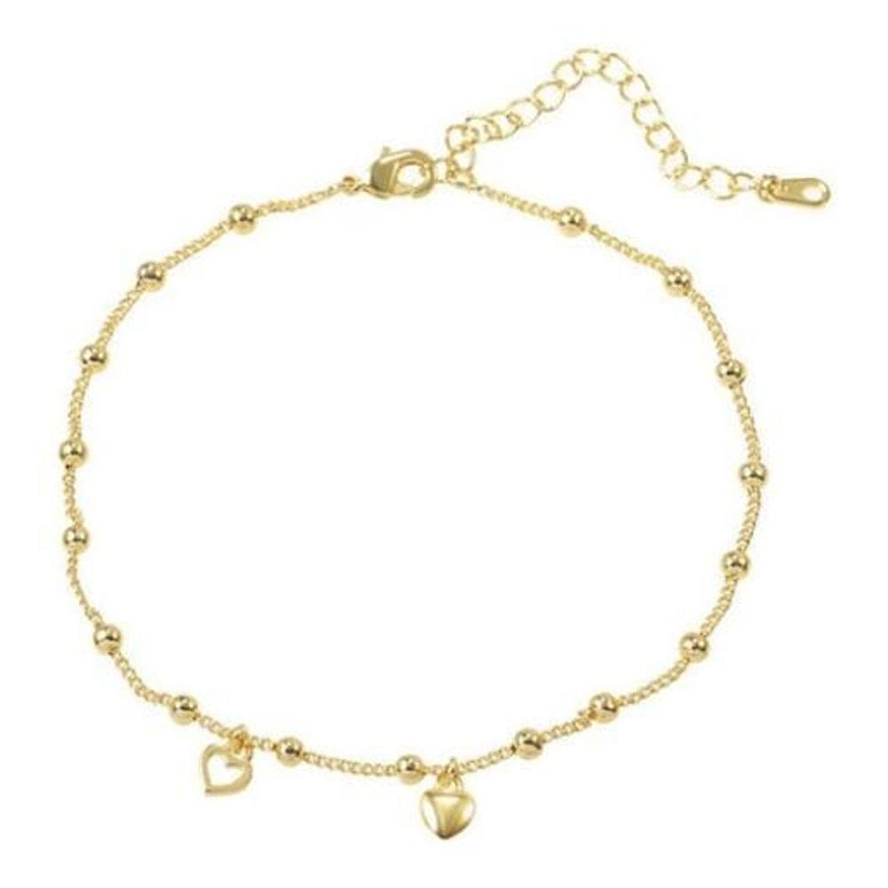 Tornozeleira Bolinhas E Corações Dourada Folheada A Ouro 18K