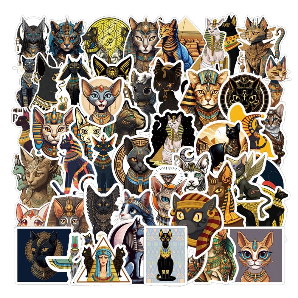 Adesivos Egípcios, gatos, vinil impermeável, anime, 50 unidades