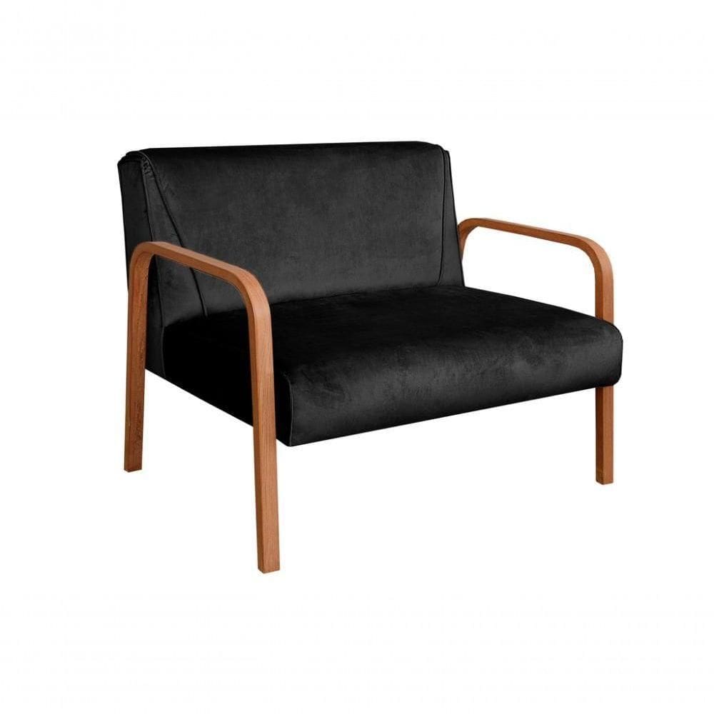 Poltrona Namoradeira Anita Decorativa Braço Madeira Moderna Veludo Preto 410