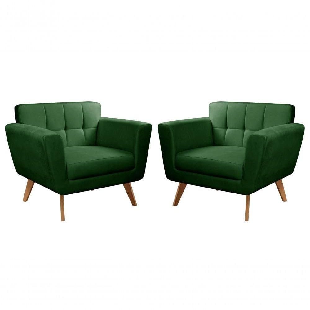 Conjunto 2 Poltronas Bruna Confortável Decorativa Moderna - Veludo Verde 270
