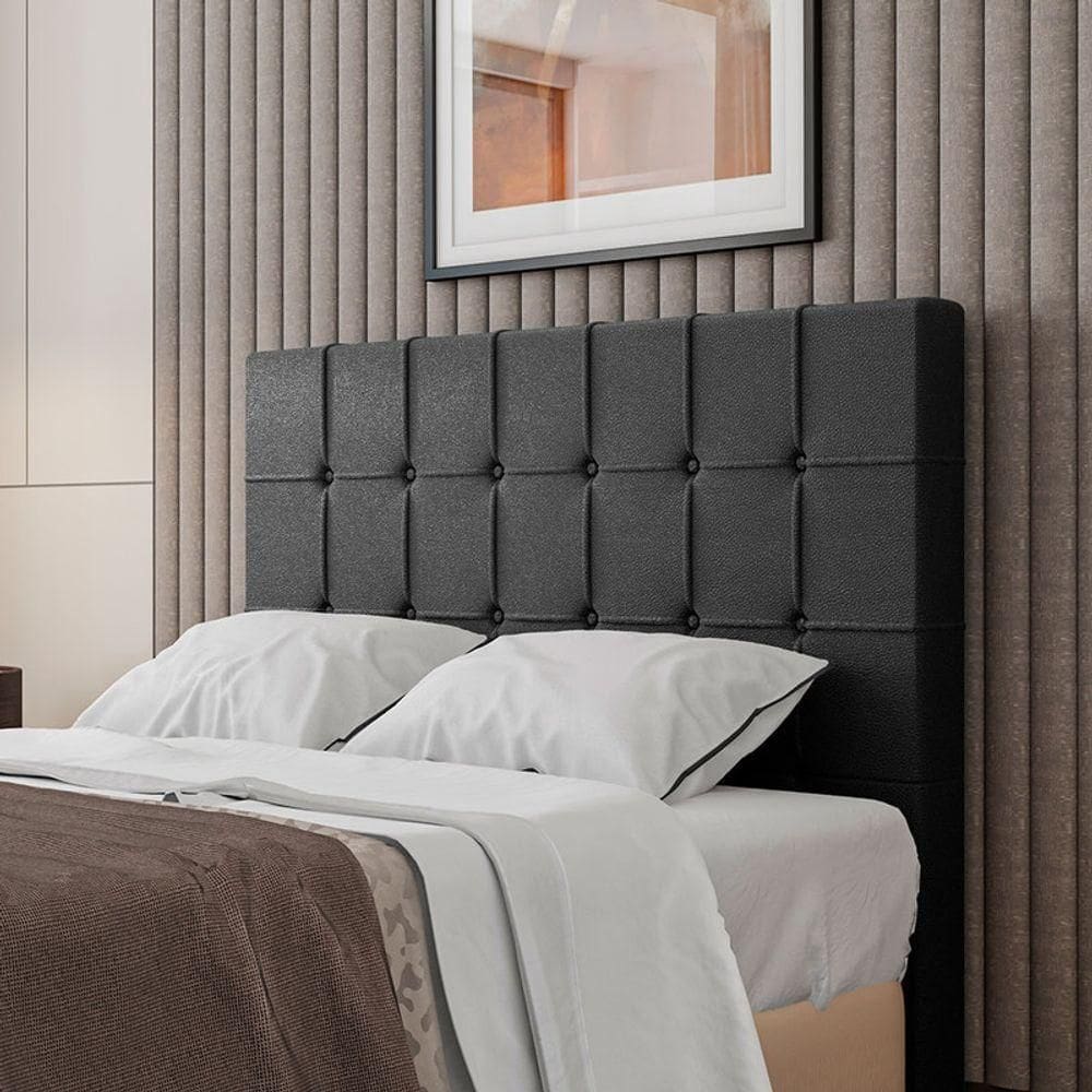 Cabeceira Estofada Casal 140 Cm Turmalina Corino Cor: Preto